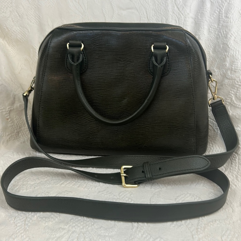 Talbots leather dark green satchel bag with detachable shoulder strap